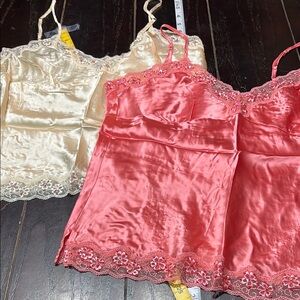 Ninety Satin Lace Chemise Set in Pink and Cream (set)